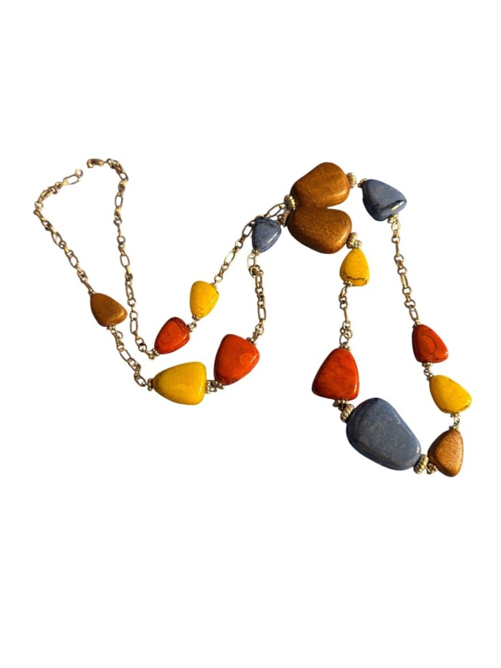 Vintage Boho Beaded Silver Tone Necklace Wood Acrylic Bead Chunky Estate Adj 36"